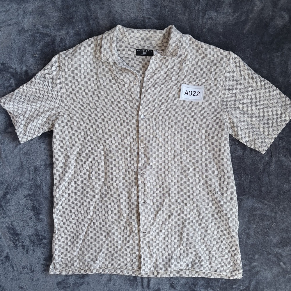 Retrofit Checkered Button Up Shirt Mens XXL Brown Cream Short Sleeve Resort NWT